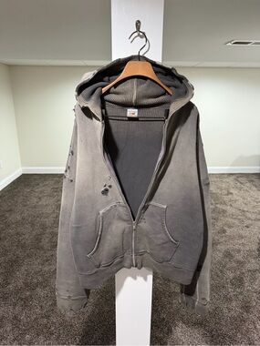 Saint Michael Readymade Distressed Thermal Double Faced Layered Zip Up Hoodie